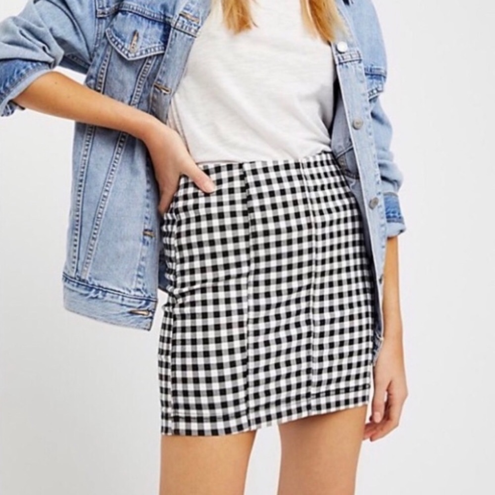 Free People W&B Checkered Mini Skirt